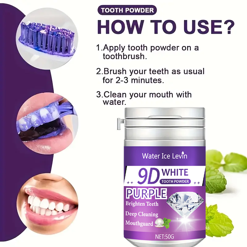 9D White Purple Toothpowder. B - Teeth Whitening At Home 리뷰 및 가격